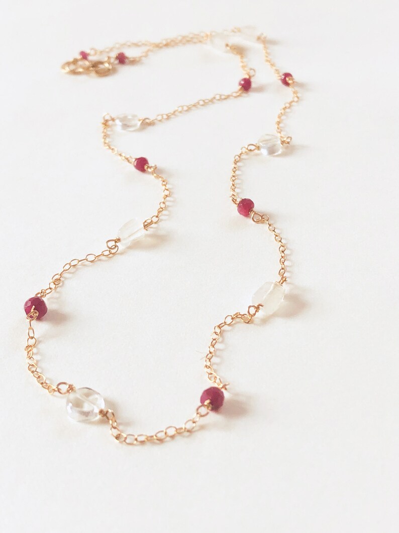 Minimalist Gemstone Necklace, Ruby, Moonstone, Aquamarine Necklace, OOO Necklace image 6
