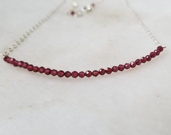 Garnet Bar Necklace / Sterling Silver / 14k Gold Filled, / Rose Gold / Minimalist Simple Jewelry