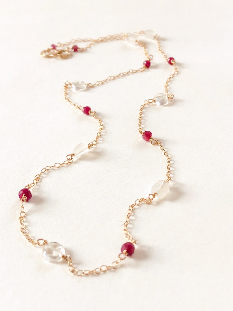 Minimalist Gemstone Necklace, Ruby, Moonstone, Aquamarine Necklace, OOO Necklace image 3