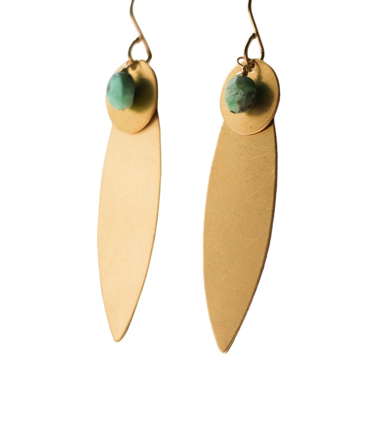 Statement Earrings with Brass Findings and Chrysoprase Coin Beads image 3