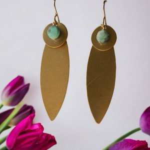 Statement Earrings with Brass Findings and Chrysoprase Coin Beads image 2