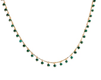 Emerald Necklace 24k Gold Plated Chain Necklace with Adjustable Length, Handmade Green Emerald Jewelry.