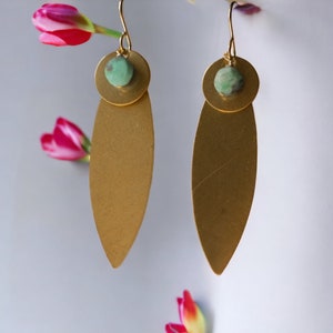 Statement Earrings with Brass Findings and Chrysoprase Coin Beads image 4