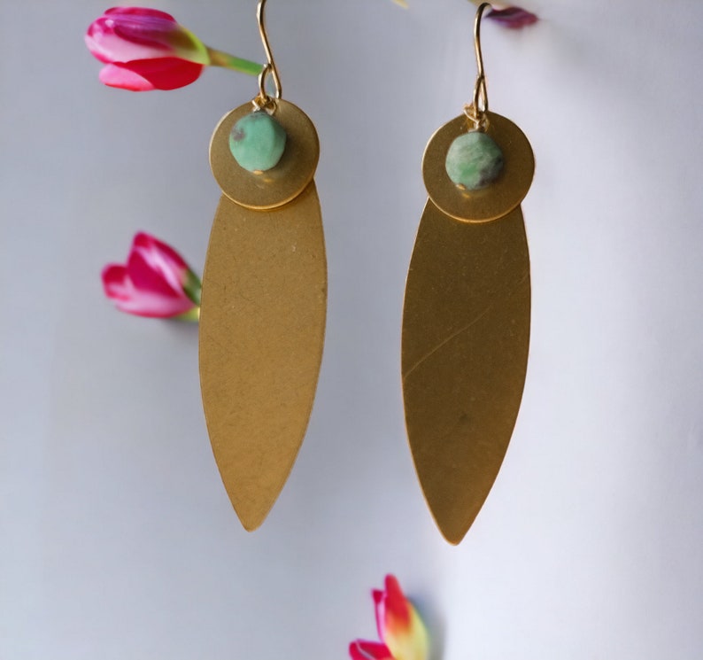 Statement Earrings with Brass Findings and Chrysoprase Coin Beads image 4