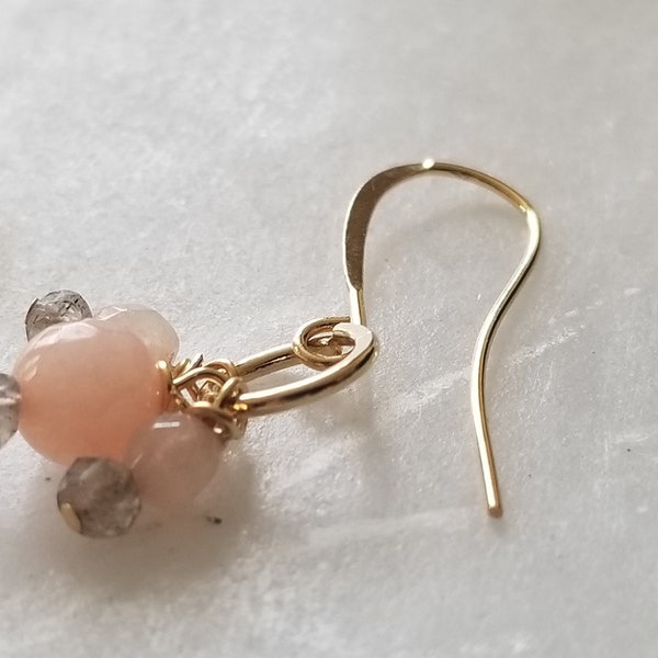 Labradorite and Peach Jade earrings, Modern Earrings, Gemstone Circle Earrings, Earrings, Cluster Earrings