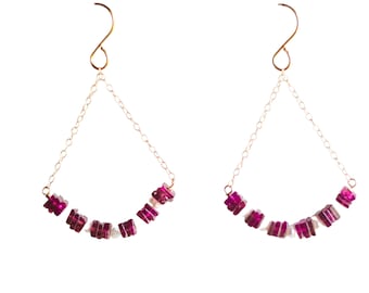 Garnet and Pearls Gold-Filled Dangle Earrings - Elegant Drop Earrings