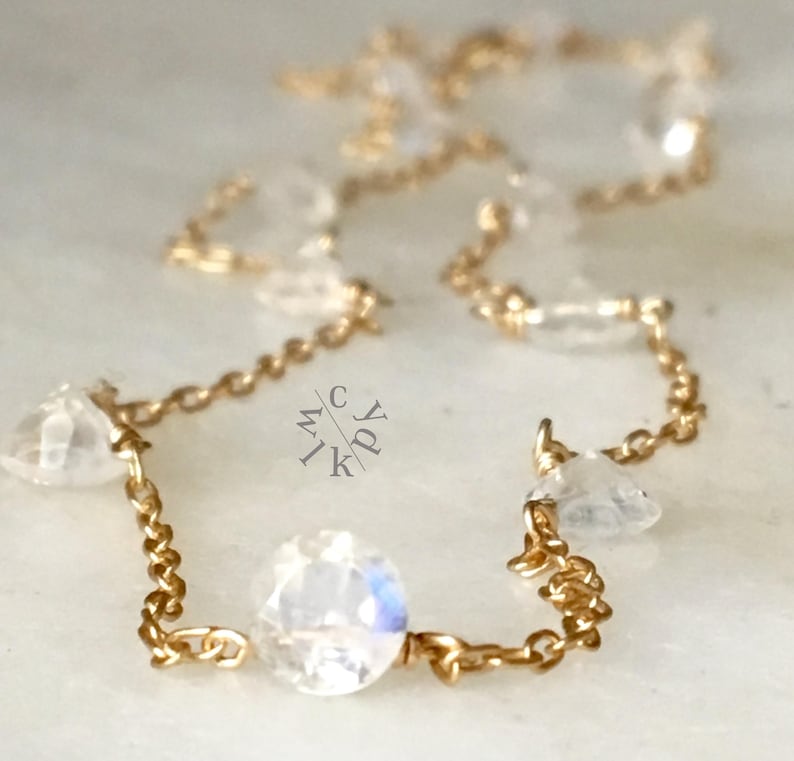 Dainty Rainbow Moonstone Choker Necklace Gemstone Necklace Moonstone Gold Choker Necklace Minimalist Necklace