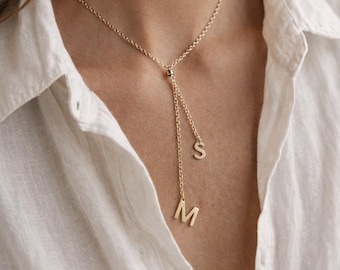 Collar largo de oro personalizado, joyería colgante con múltiples iniciales