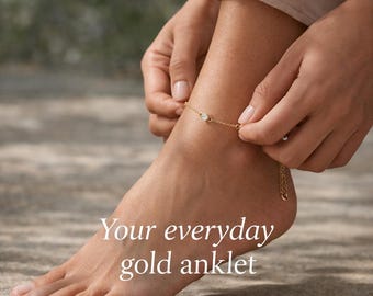 Tobillera de cadena fina chapada en oro, pulsera minimalista para el pie de uso diario.