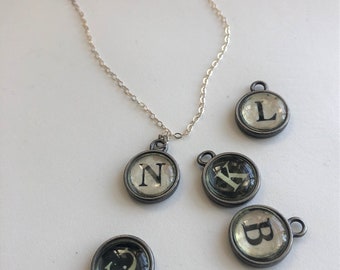 Typewriter Alphabet Personalized Silver Chain Necklace, Letter Necklace, Customizable Necklace, Personalized Jewelry, Initial Necklace