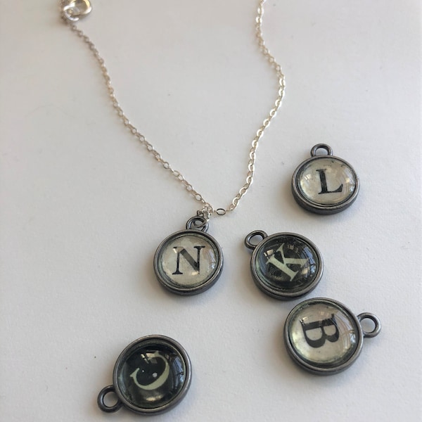 Typewriter Alphabet Personalized Silver Chain Necklace, Letter Necklace, Customizable Necklace, Personalized Jewelry, Initial Necklace