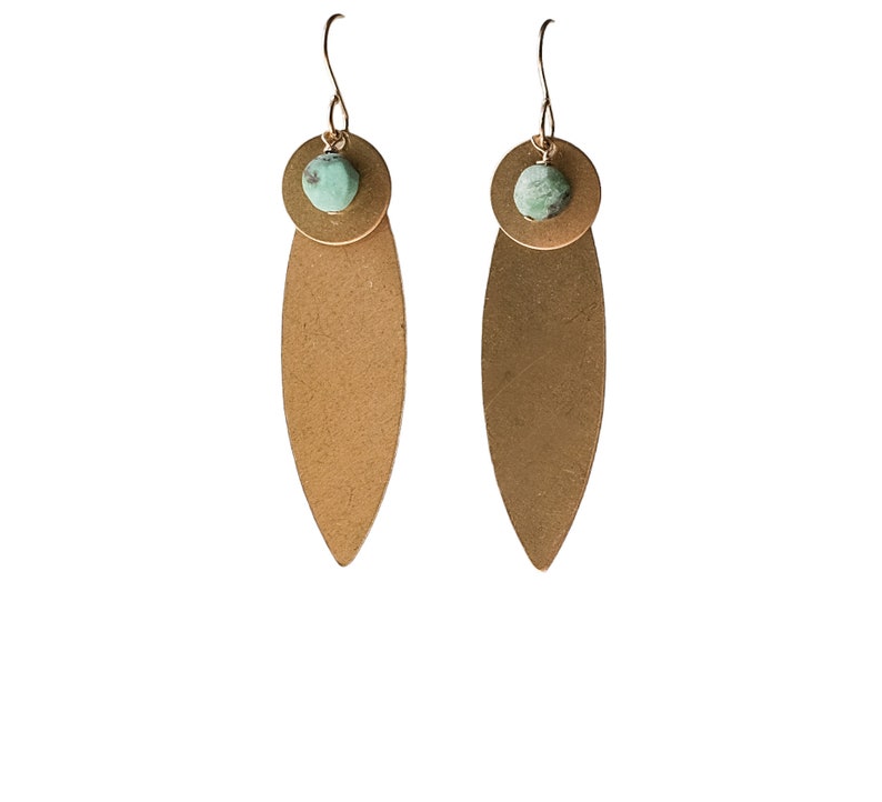 Statement Earrings with Brass Findings and Chrysoprase Coin Beads image 1
