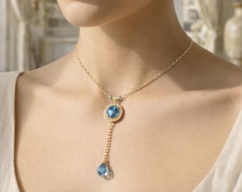 Collar colgante de topacio azul dorado / Colgante minimalista de gema auténtica, ideal para combinar con otras joyas.