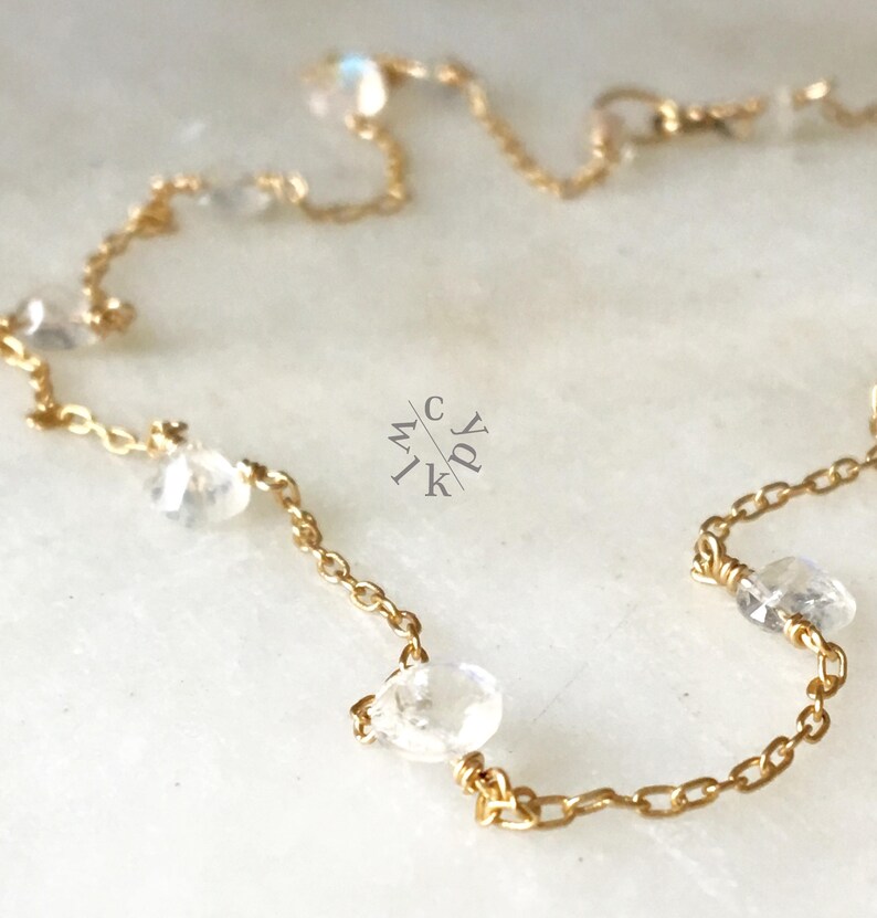 Dainty Rainbow Moonstone Choker Necklace Gemstone Necklace Moonstone Gold Choker Necklace Minimalist Necklace