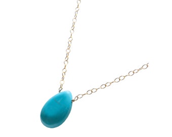 Turquoise Teardrop Pendant with 18K Gold-Filled Chain. Gift For Women