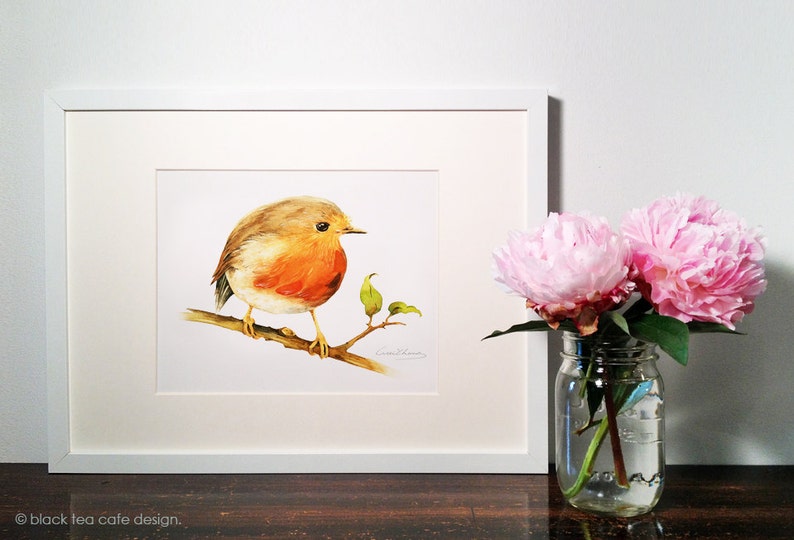 Little Robin Bird Painting Watercolor Robin Bird 8 by 10 print Watercolor Painting, Archival Print, Home Decor, Nature Art image 3