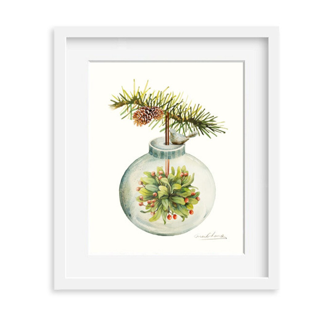 Watercolor Painting Christmas Ornament With Mistletoe - Etsy