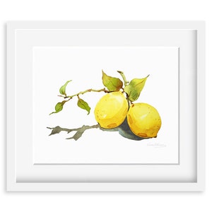 Lemon Painting - Watercolor Lemon - 8 by 10 print - Watercolor Painting, Archival Print, Minimalist, Home Decor, Garden Art