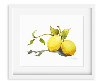 Lemon Painting - Watercolor Lemon - 8 by 10 print - Watercolor Painting, Archival Print, Minimalist, Home Decor, Garden Art