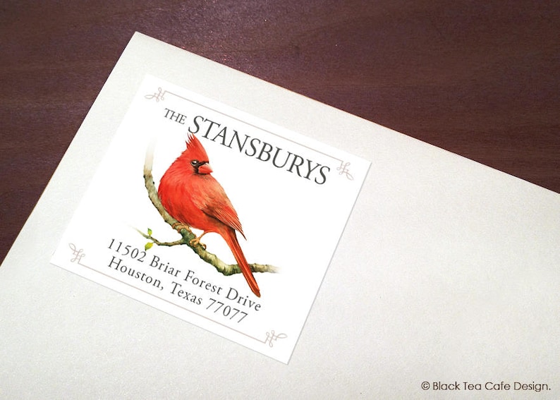 Address sticker. Set of 100 Custom Return Address Labels Self-adhesive address label Return address label Cardinal address label