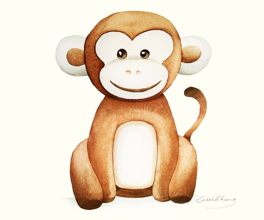 Monkey Wall Art Print Baby Children Art Watercolor Baby Etsy