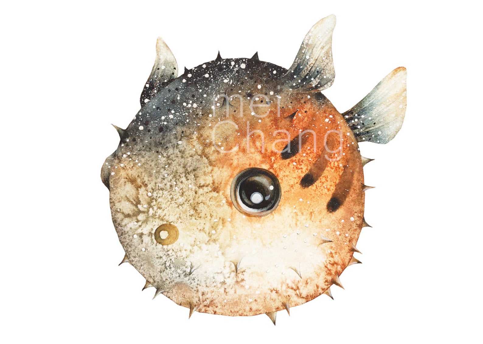 Pufferfish Art Print, 5X7 Puffer Fish Watercolor Art Print, Pufferfish