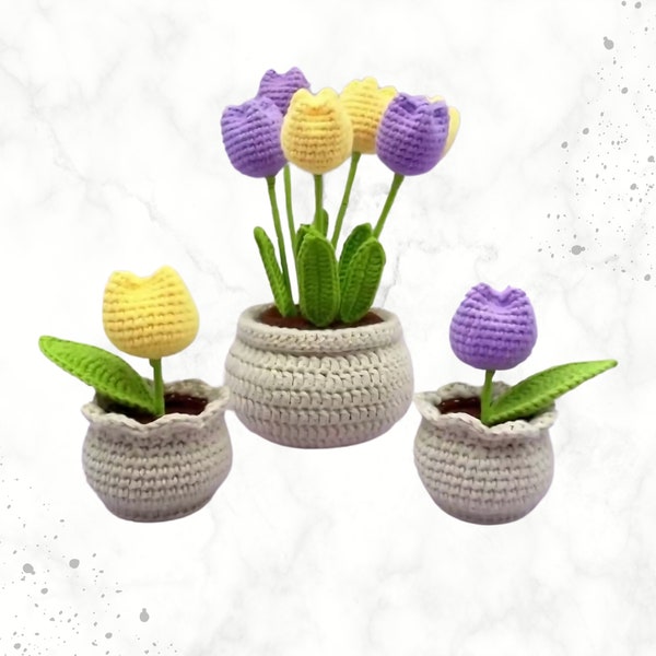 Hand-Knitted Potted Tulip E-Book,Flowers for Spring Decoration,Knitted Tulip Making for Souvenirs /Home Decoration,Amigurumi Knitting Model