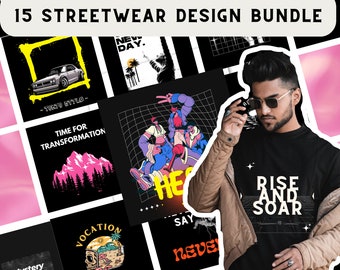 15 Premium T-shirt Pod Design Pack,Modern T-Shirt Design Pack,Premium Streetwear Urban Style Design Pack,High Quality Printing,Design Pack