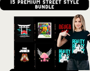 15 Premium Streetwear urban style design bundle, Modern T-Shirt Design Bundle, Urban Clothing, 15 Premium T-shirt Pod Design Pack