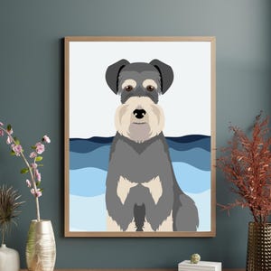 Schnauzer Wall Art – “Gentle Guardian” Minimalist Dog Print, Cute Grey Schnauzer Poster, DIGITAL DOWNLOAD