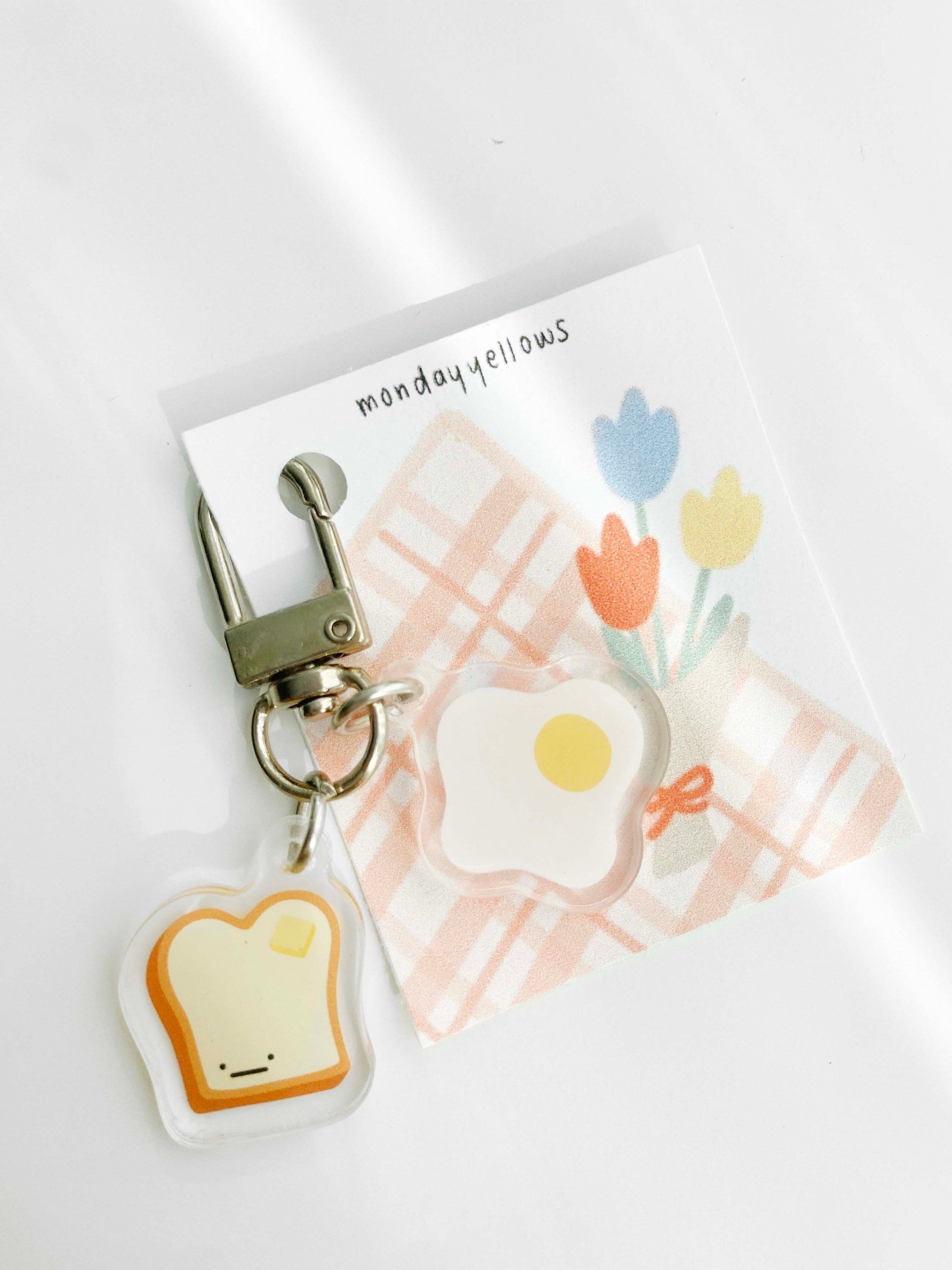Toast, Brot und Ei Acryl Schlüssel Charm Ring