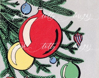 Vintage DIGITAL DOWNLOAD 1930s Graphics jpeg Christmas Tree Baubles Decorations Art Deco Printable Framing Handmade Greeting Card