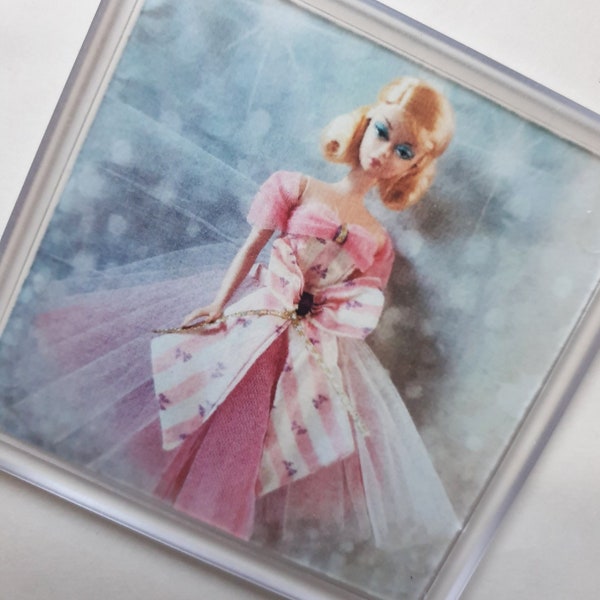 Silkstone Barbie Doll Acrylic Square Coaster Upcycled Recycled Repurposed Vintage Greeting Card Unused Paper Gift Present Sustainable