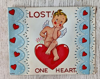 Vintage 1950's UNUSED Cherub Heart Valentine's Sorry Back Together I Love You Cupid British Dead Stock Greeting Card (ET124)