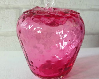 Vintage Cranberry Glass Heavy Strawberry Fruit Paperweight Ornament Ornamental Collectable Gift