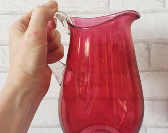 Vintage Cranberry Glass Large Jug Ornament Ornamental Collectable Wedding Gift