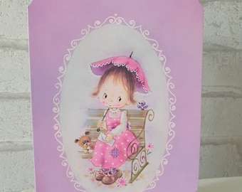 UNUSED 1970s Mother’s Day Little Girl British Parasol Greeting Card (ET0018)