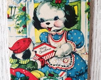 1947 TREASURE PLAQUE Wooden Wood Christmas Puppy Dog Repurposed Present Wall Art Candy Decor Gift Kitsch Puppies Picture Greeting Card (PL1)