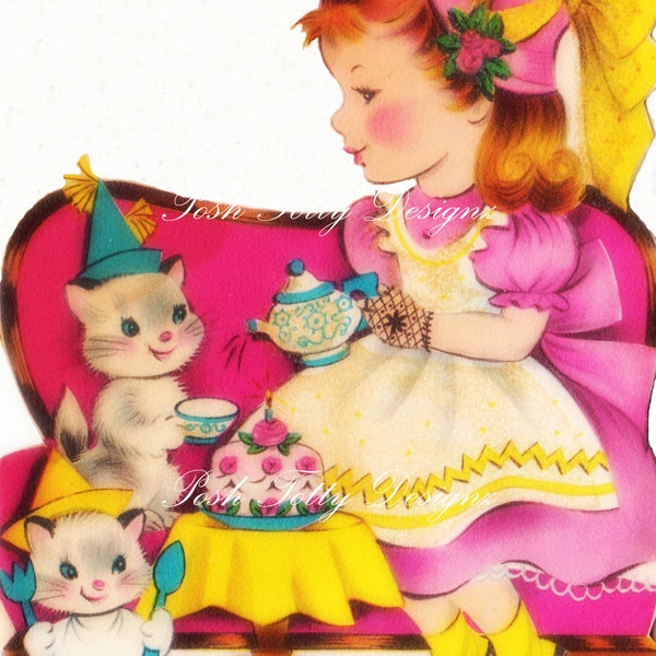 1950s Little Girls Tea Party Invitation Greetings Card Digital Download Images (283)