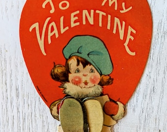 Vintage 1940's UNUSED Pull Out Die Cut Little Girl Heart Shaped Valentine's British Dead Stock Greeting Card (ET127)