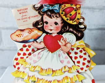 UNUSED Vintage USA Storyland Doll Hallmark Card 1940's Queen of Hearts Birthday Collectable Nursery Story Telling Greeting Card ET132)