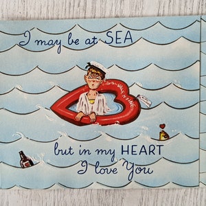 Vintage 1950's UNUSED Navy Marine Sea Heart Sea Desert Island Humour Love Valentine's British Dead Stock Greeting Card (ET125)