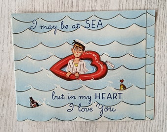 Vintage 1950's UNUSED Navy Marine Sea Heart Sea Desert Island Humour Love Valentine's British Dead Stock Greeting Card (ET125)