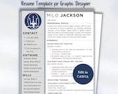 Graphic Designer Resume Template Student Editable Canva CV Professional Digital Graphic Resume 2025 Matching 8.5x11 Cover Letter Customize