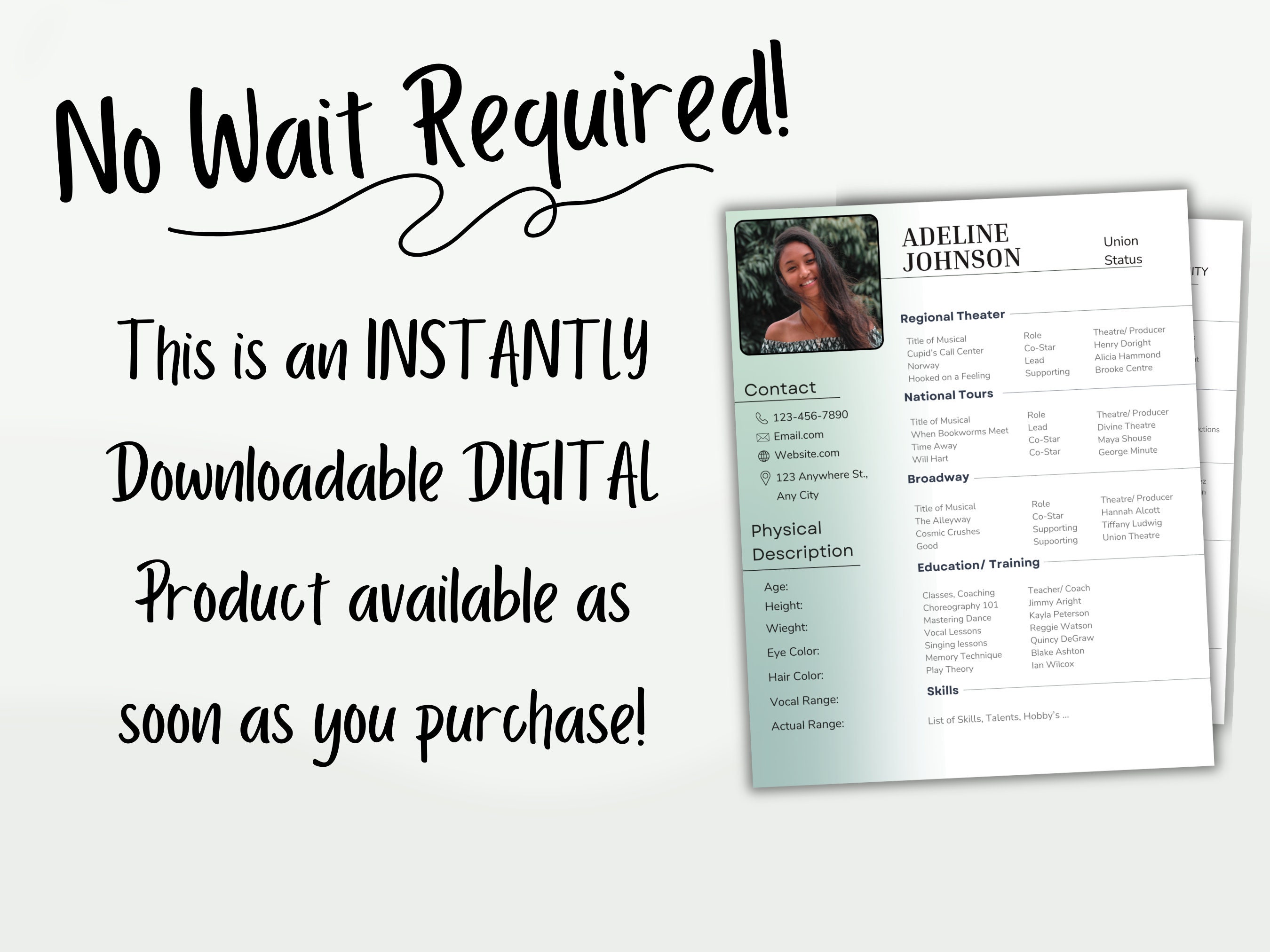 Musical Theatre Resume for Auditions Editable in Canva CV Professional ...