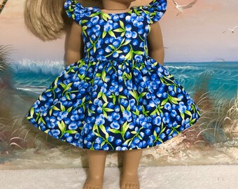 18 Inch Doll Clothes Dress Blueberry Featuring Flutter Sleeves