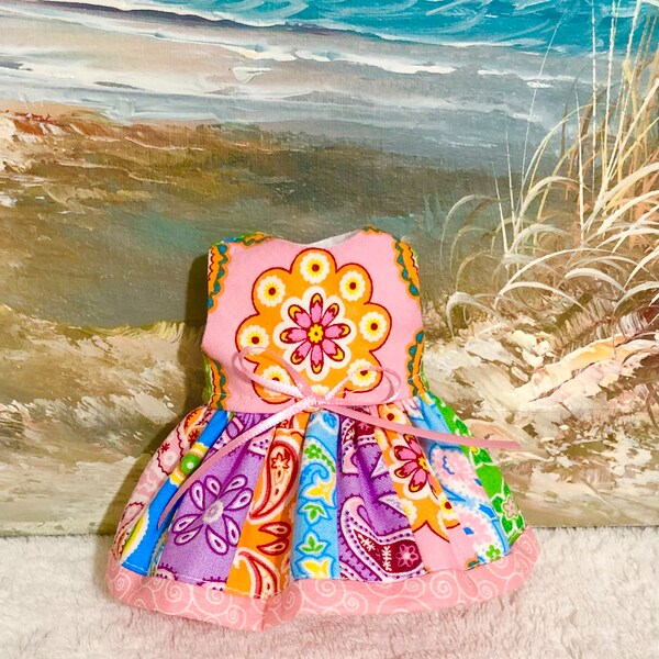 8 Inch Doll Dress Ooak Paisley Patchwork Quilt Inspired with Headband fits like Caring for Bby