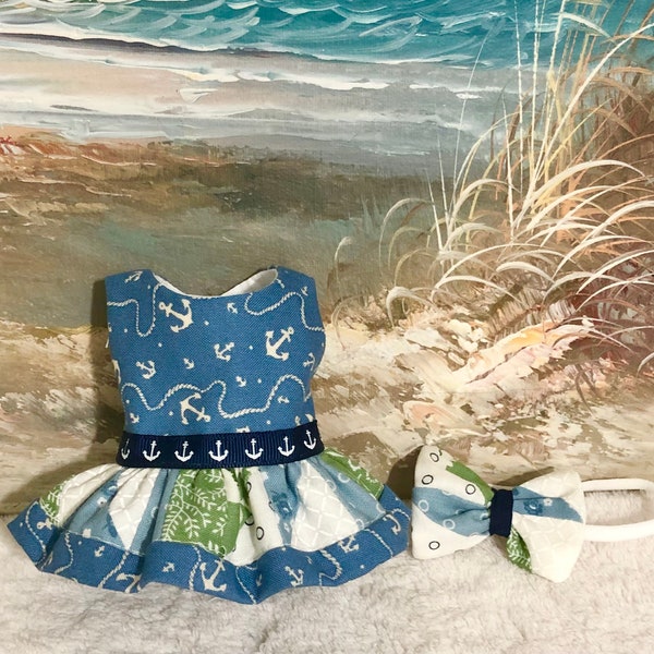 8 Inch Doll Dress Nantucket Summer V3 Ooak Quilt Inspired Dress with Headband fits like Caring for Bby