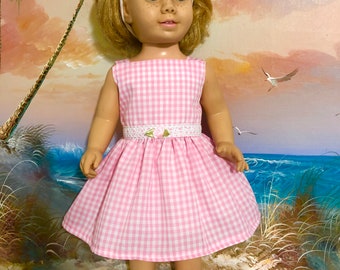 18” Inch Doll Clothes Dress Pink and White Gingham with Retro Bow Headband Fits most 18 inch dolls