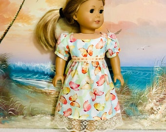 18” Doll Clothes Dress Regency Style Watercolor Butterflies fits dolls like American Girl